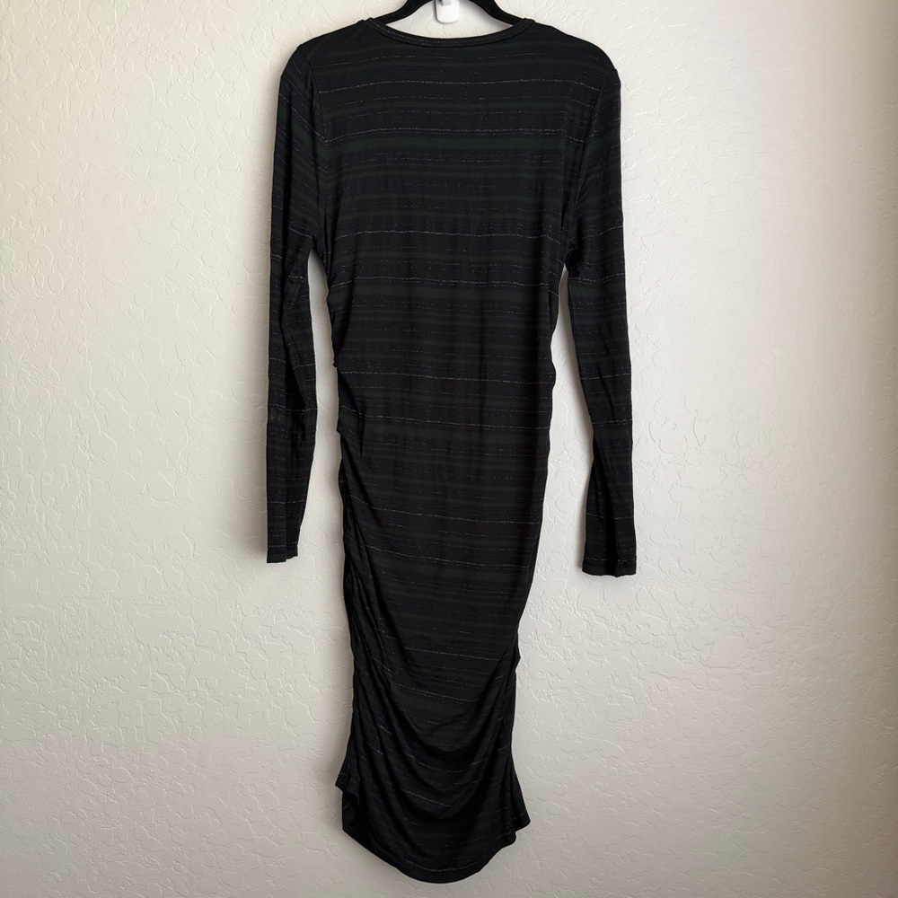 Veronica Beard Jeans Women's Daphne Ruched Striped Dress Black Green Large - Picture 3 of 10